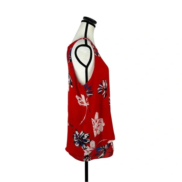 Willi Smith Red Floral Sleeveless Blouse Women’s Size Large Layered Hem Tank Top - Picture 3 of 11